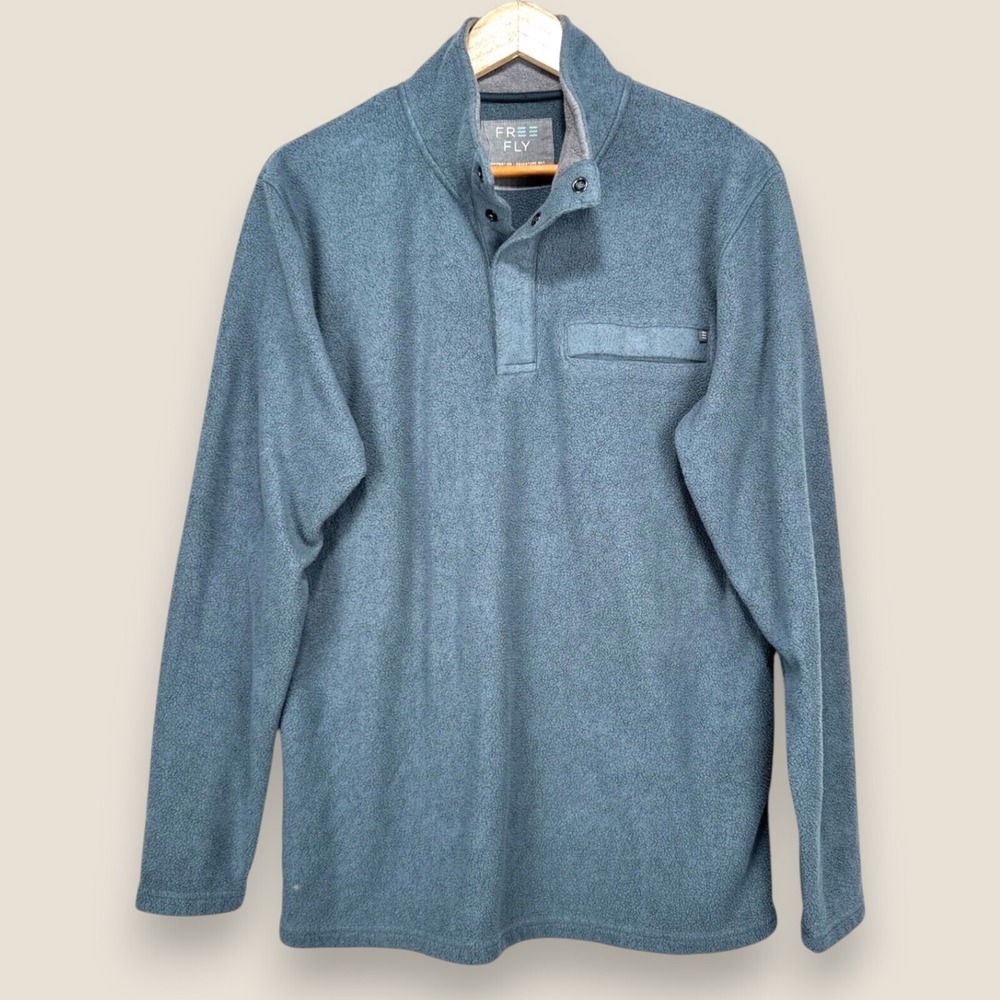 Free Fly Bamboo Quarter Snap Fleece Pullover Men Medium Blue Pocket Fishing